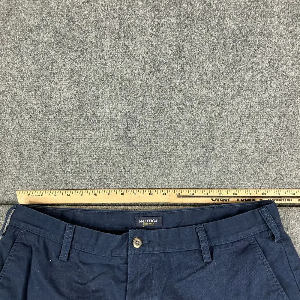 Nautica Shorts Mens Size 38 Navy Blue Flat Front Casual Chino Classic Fit‎